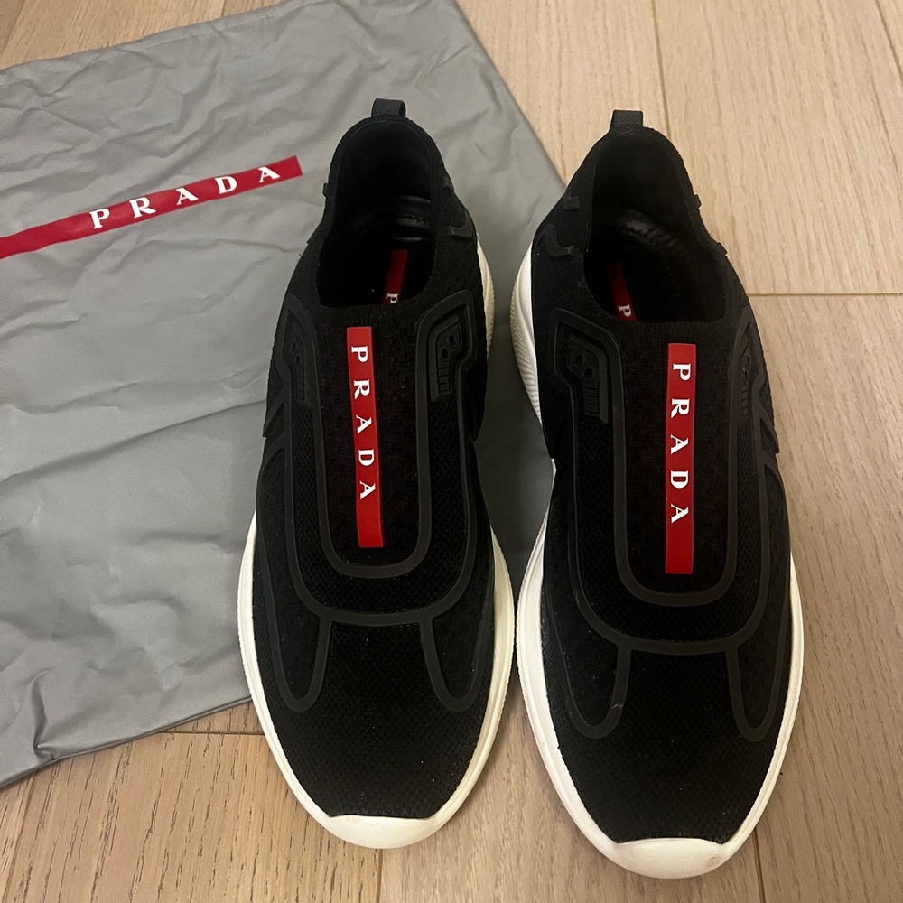 Prada Women’s “ Americas Cup”Black Slip-On Sneakers